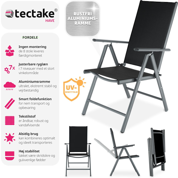 tectake Klapstol i aluminium 8 stk. -  anthrazit Graphite grey