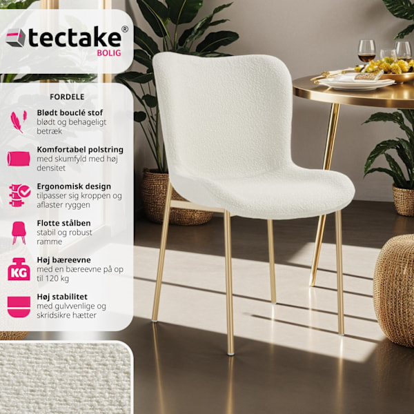 tectake Spisebordsstole Tessa -  Bouclé hvid/guld White