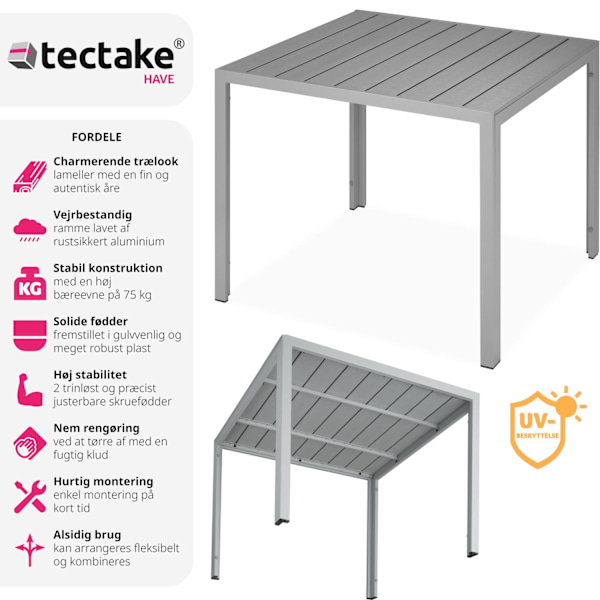 tectake Havebord Maren 90x90x74,5cm -  sølv Silver