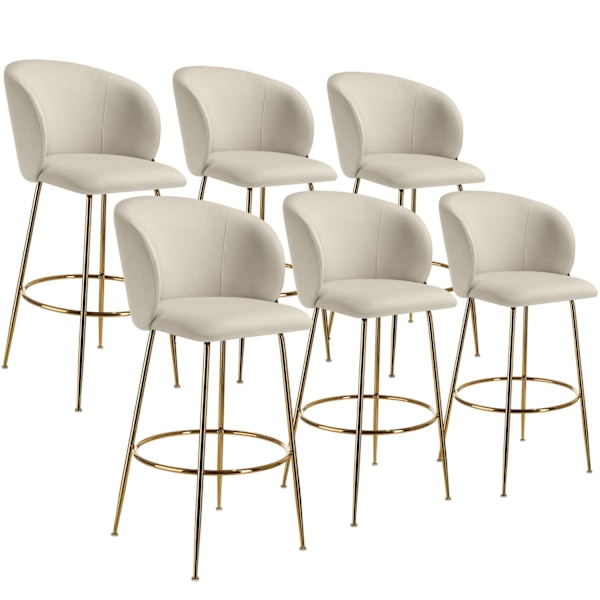 Barstol Luana, med rygstøtte, velour look - creme/guld,Sæt med 6 stk.