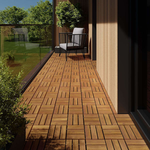 tectake Sæt med 20 terrassebrædder, Tabula akacietræ, 12 lameller Brown