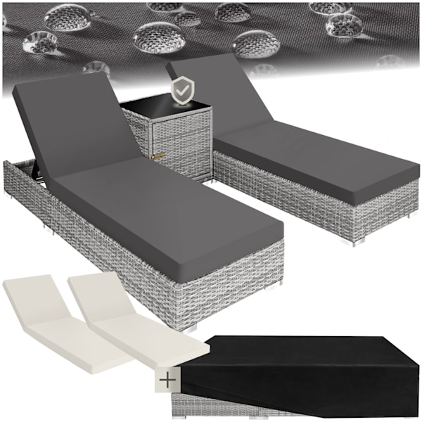 tectake Sæt med liggestole + bord i polyrattan/aluminium -  lysegrå Light grey
