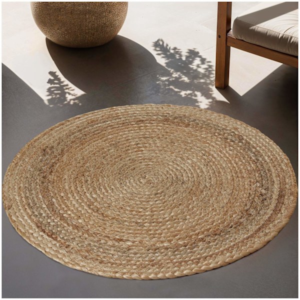 tectake Håndvævet tæppe Glim af jute, boho-stil,rund - Ø 60 cm Ø 60 cm Brown