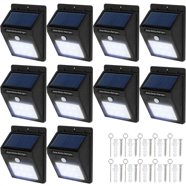 tectake 10x LED lampe med bevægelsessensor og solceller Black