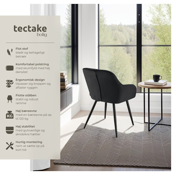 tectake Stol Marilyn, velour, quiltet -  sort/sort Black
