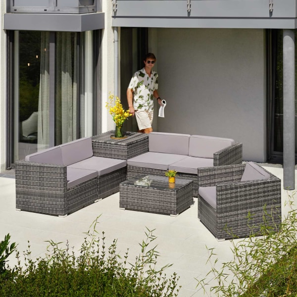 tectake Polyrattan Loungesæt Pisa -  grå Grey