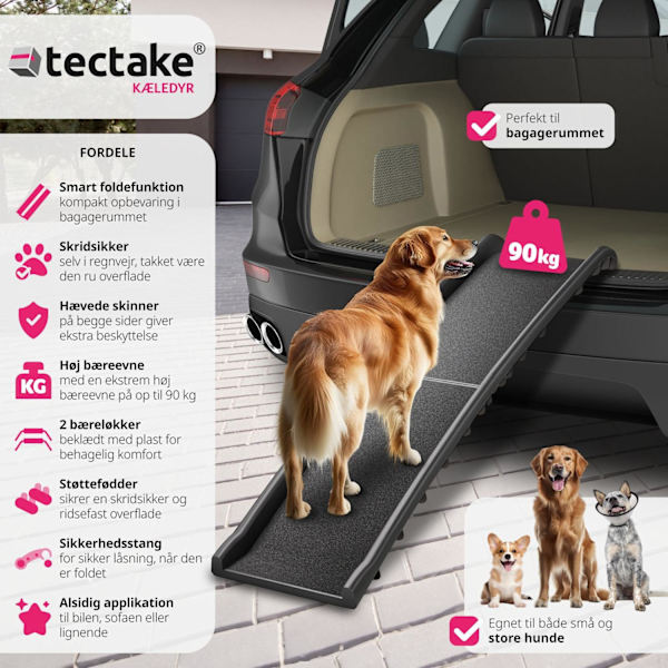 tectake Hunderampe Paw Step Bil, sammenklappelig og skridsikker, op til 90kg Black