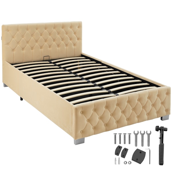Sengeramme med LED-strips og opbevaring - beige,120 x 200 cm Beige