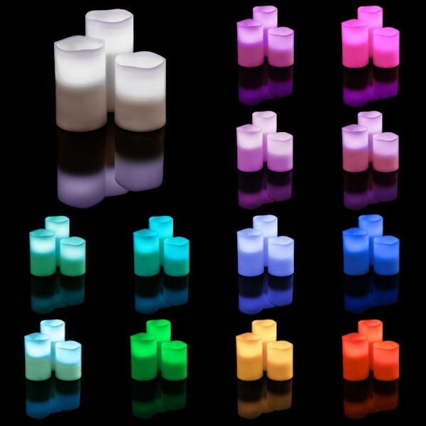 tectake Sæt med 3 LED stearinlys med farveskift White