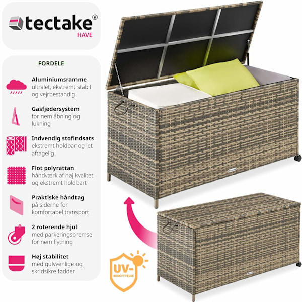 tectake Hyndeboks med aluminiumsramme og hjul 297L, 117x54x64cm -  natur Nature