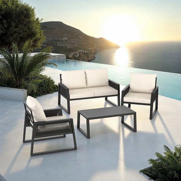 tectake Gartenlounge-sæt Captive i reb-design - Sæt 1 (1 x sofa / 1 x bord / 2 x lænestole) Sæt 1 (1 x sofa / 1 x bord / 2 x lænestole) Graphite grey