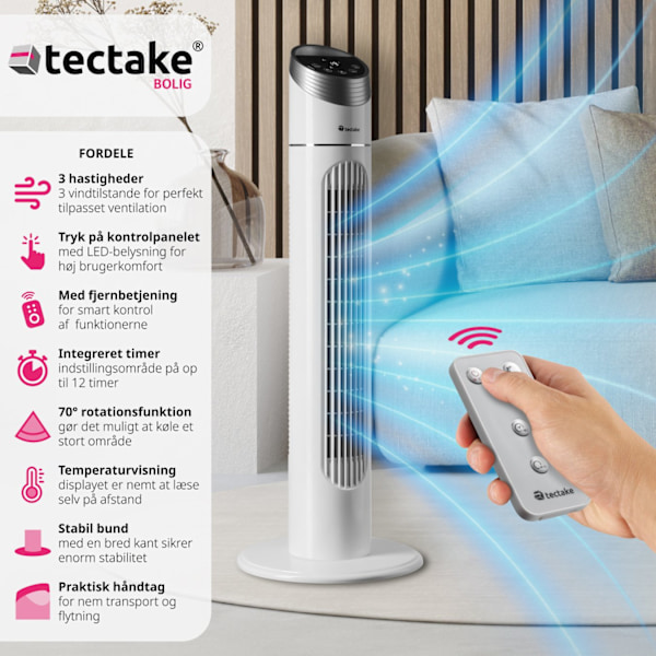 tectake Tårnventilator 90 cm White