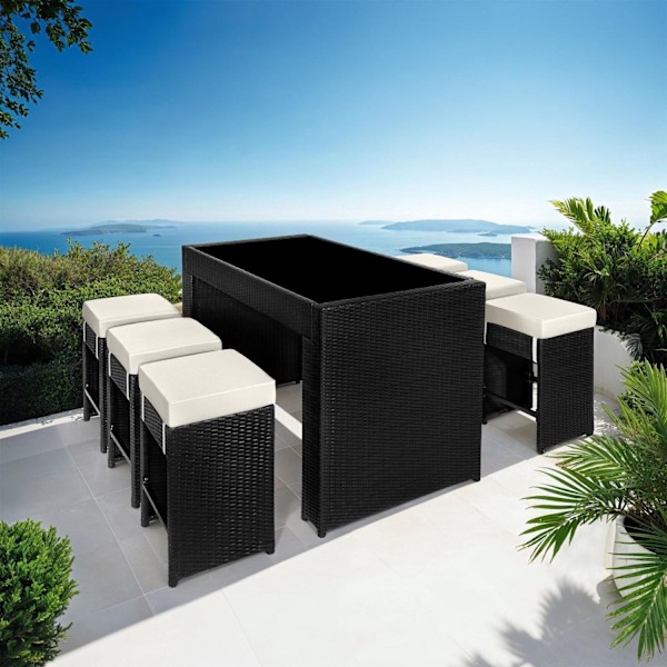tectake Polyrattan loungesæt Ibiza med overtræk -  sort Black