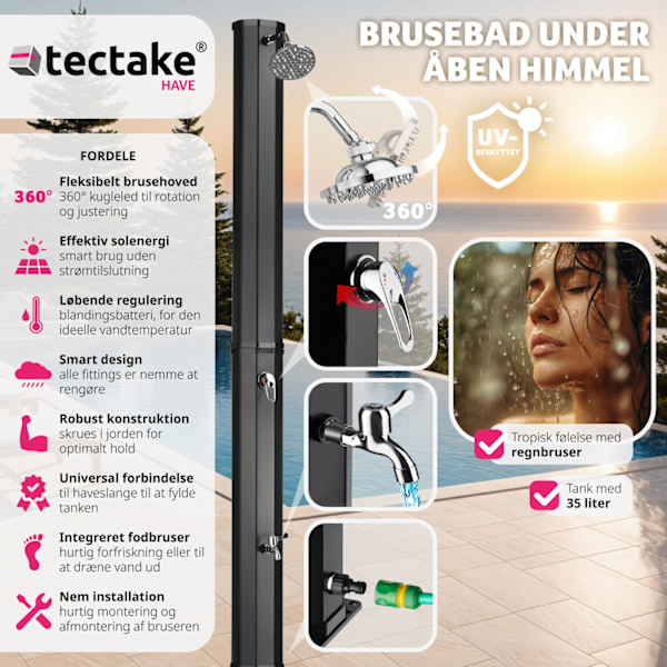 tectake Udendørs bruser Ofanto 35l -  sort Black