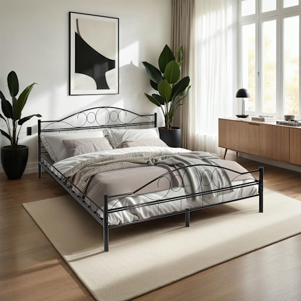 tectake Sengeramme med lamelbund, Klassisk - 200 x 180 cm Black