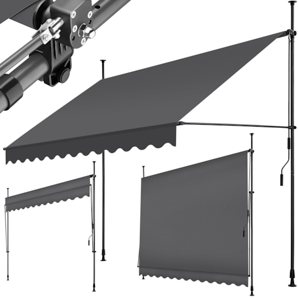 tectake Markise med håndsving, højdejusterbar - 300 x 180 cm Grey
