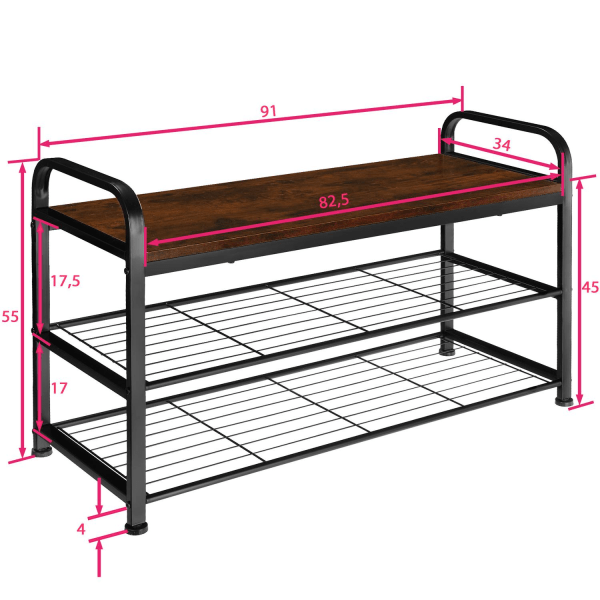 tectake Skoreol Southampton 91x36x55cm -  Industrielt mørkt træ, rustikt Dark brown