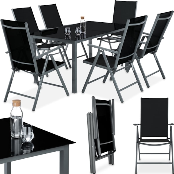 tectake Aluminium havemøbler, bord og 6 stole -  anthrazit Graphite grey