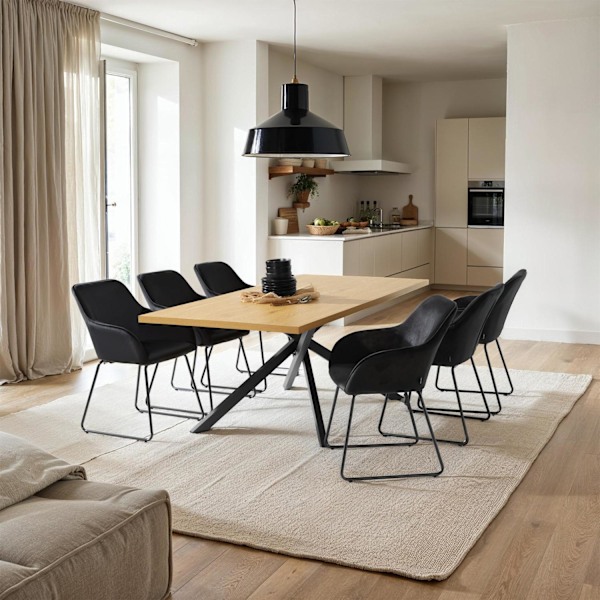 Spisebordsstol Jeane, velour - Velour sort/sort,Sæt med 6 stk. Velour sort/sort