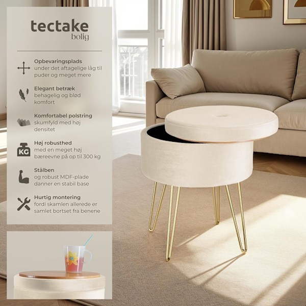 tectake Skammel Ava med opbevaringsplads -  creme Cream