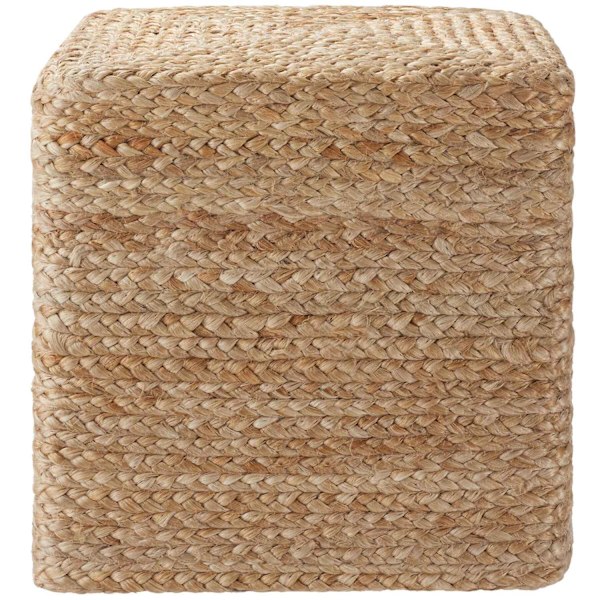 tectake Håndlavet puf Banno Cube i jute, firkantet, boho-stil Beige