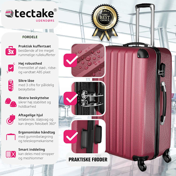tectake Kuffertsæt hardcase -  rød Red one size