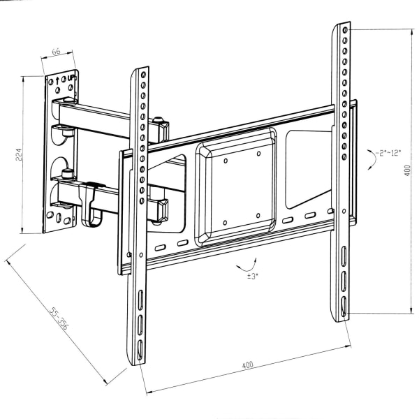 tectake TV-ophæng for 26-55 tommer, VESA 200x100-400x400 (Vipbar Black