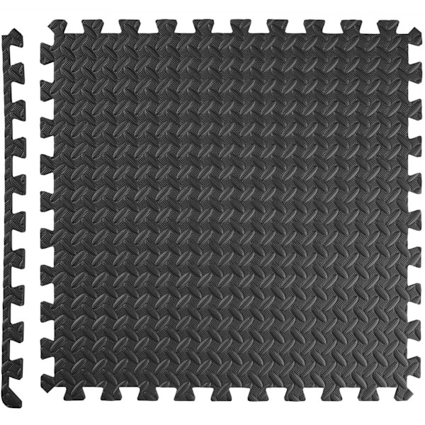 tectake Fitnessgulv med 12 brikker -  sort Black