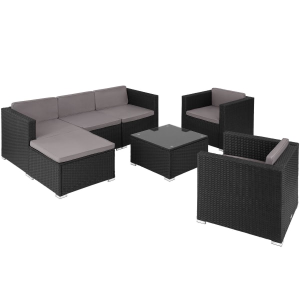 tectake Polyrattan loungesæt Lignano med 2 lænestole -  sort Black