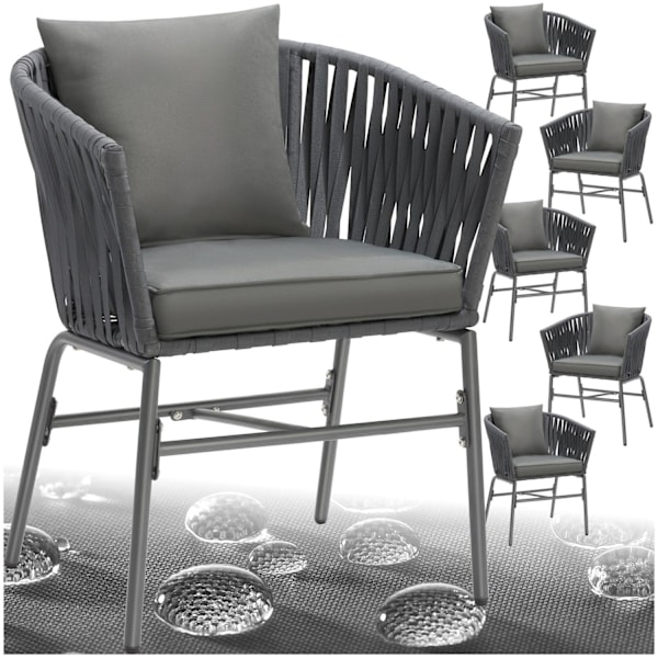 tectake Havestole Valeiras i rebdesign, 60x61x77cm - Sæt med 6 stk. Sæt med 6 stk. mørkegrå/mørkegrå