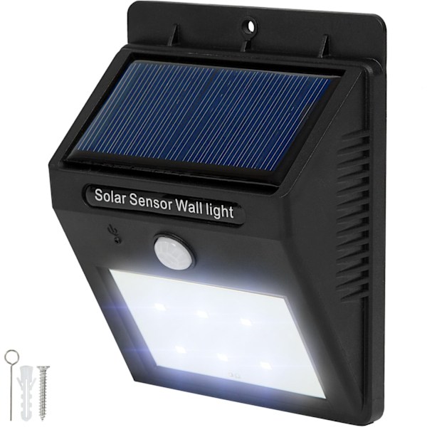 tectake 10x LED lampe med bevægelsessensor og solceller Black
