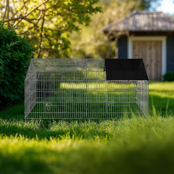 tectake Udendørs kaninbur med skygge -  sort Black