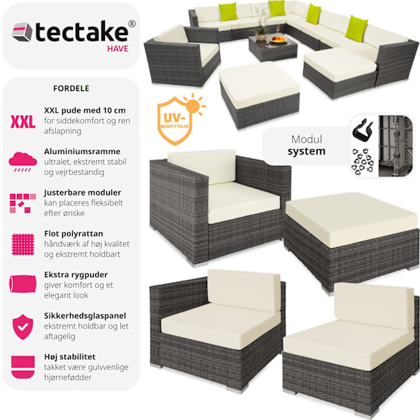 tectake Polyrattan loungesæt Las Vegas -  grå Grey