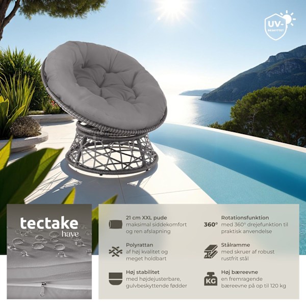 tectake Polyrattan havestol Gargano -  grå Grey