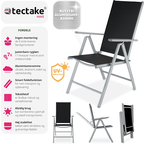 tectake Klapstol i aluminium 8 stk. -  sølv Silver