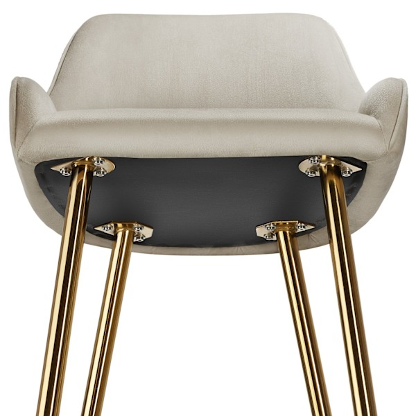 Barstol Avane med ryglæn, polstret, velour look - Sæt med 4 stk. creme/guld