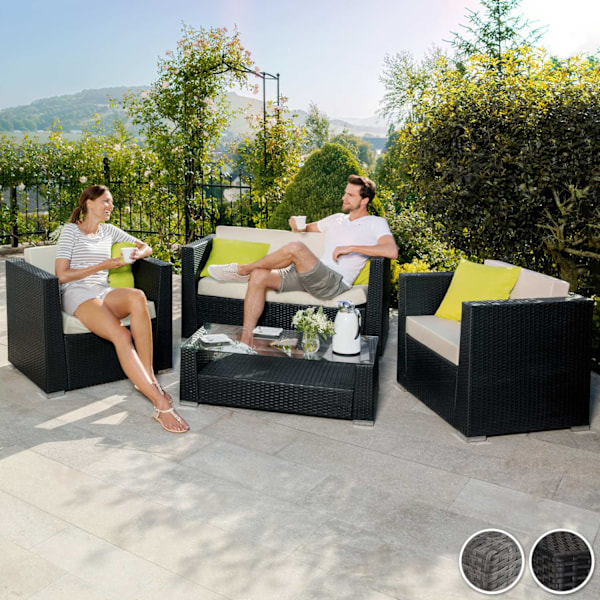 tectake Polyrattan loungesæt München -  sort Black