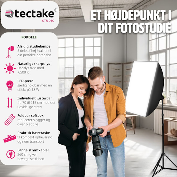 tectake Studielys med softbox, stativ og transporttaske model 1 Black