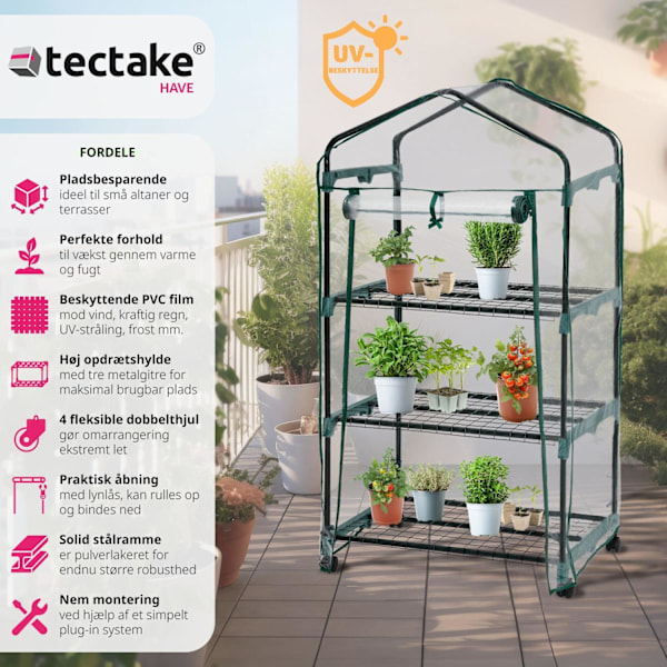 tectake Drivhus til altan 69x49x133cm Transparent
