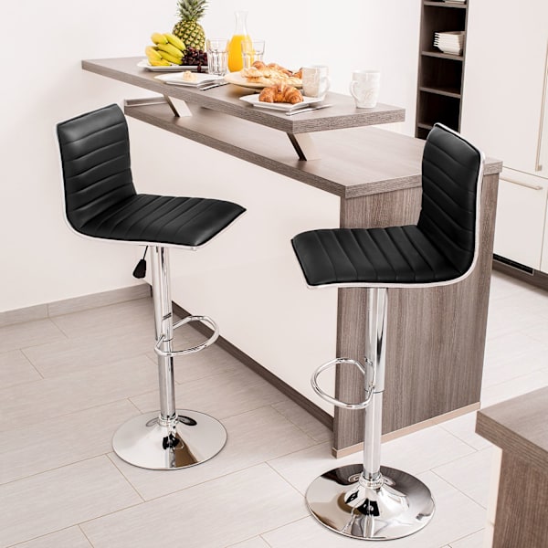 tectake Barstole, sæt med 2 stk., i kunstlæder og krom 60-81cm Black
