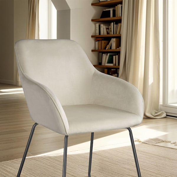 Spisebordsstol Jeane, velour - Velour creme/sort,Sæt med 6 stk. Velour creme/sort
