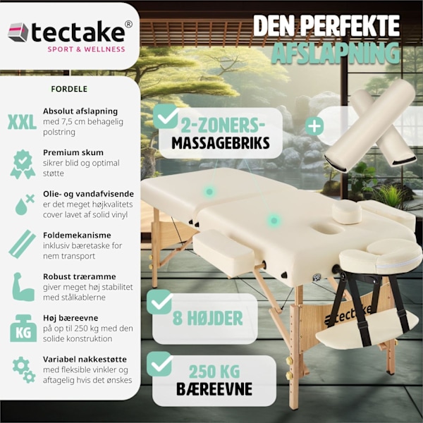 tectake Massagebriks med 2 zoner, 7,5cm polstring + ruller -  beige Beige