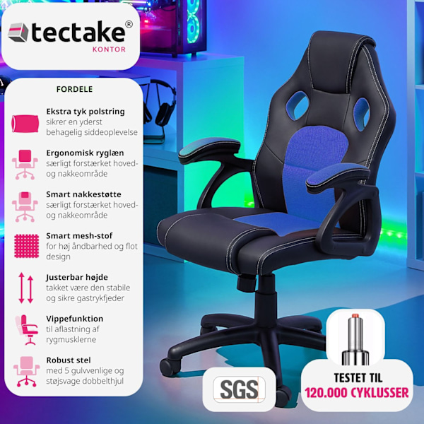 tectake Gamerstol Mike -  sort/blå Blue