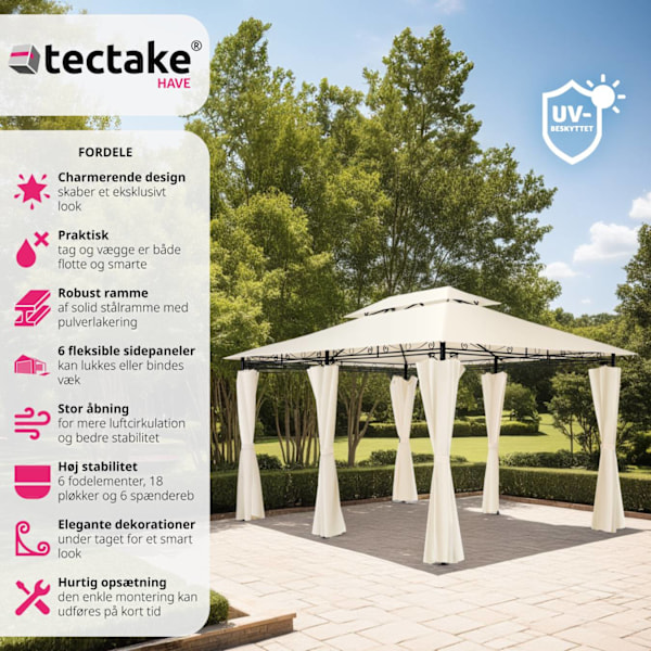 tectake Luksus havepavillon Emine med 6 sider -  creme Cream