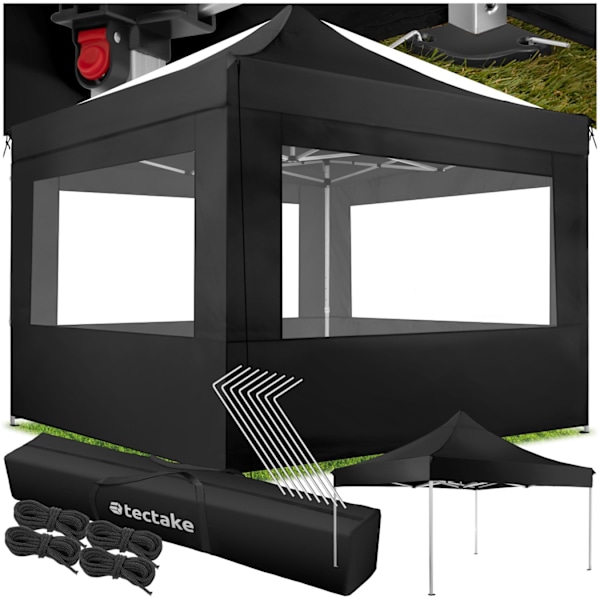 tectake Easy up pavillon Olivia 3x3 m med 4 sidestykker -  sort Black