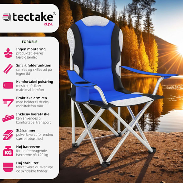tectake Polstret campingstol -  blå Blue