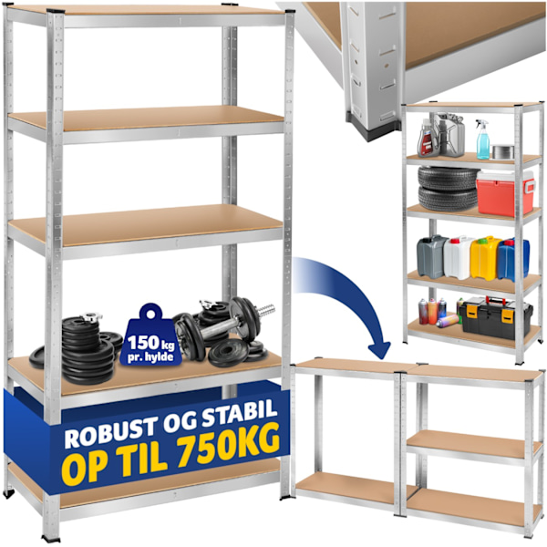 tectake Stålreol - 180 x 90 x 40 cm, 750 kg 180 x 90 x 40 cm, 750 kg Silver