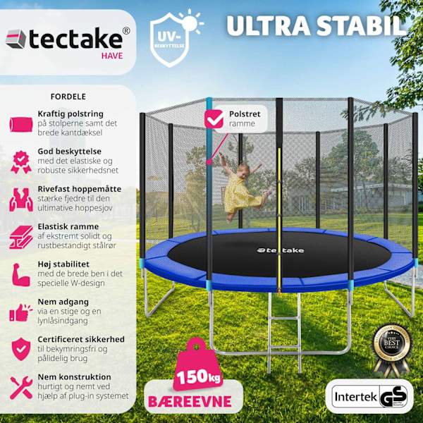 tectake Trampolin med sikkerhedsnet - 396 cm 396 cm Blue