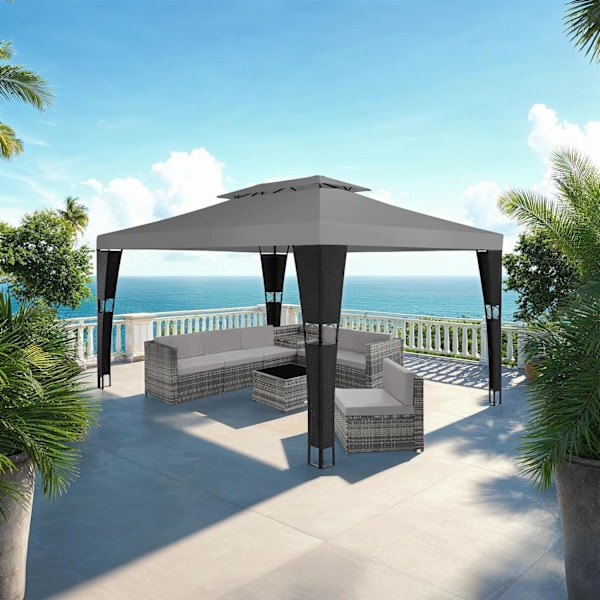 tectake Havepavillon i polyrattan Mona 3x4m -  sort/antracit  Anthracite