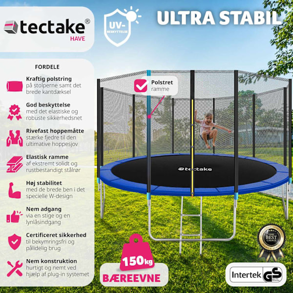 tectake Trampolin med sikkerhedsnet - 457 cm 457 cm Blue